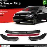 Volkswagen Golf Uyumlu 8 ABS Plastik Ön Tampon Alt Lip Kırmızı Ekli 4 Parça. 2020 Üzeri A+Kalite Parça