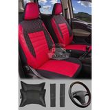 Volkswagen Jetta, Bora, Polo, Golf 1-2-3-4-5 Uyumlu – Gofraj Desenli Spor Oto Koltuk Kılıfı Seti (Konfor Set Dahil) - Kırmızı