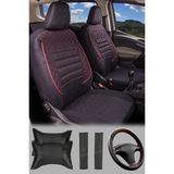 Volkswagen Jetta, Bora, Polo, Golf 1-2-3-4-5 Uyumlu – Gofraj Desenli Spor Oto Koltuk Kılıfı Seti (Konfor Set Dahil) - Siyah