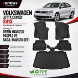 Volkswagen Jetta Cepsiz (Comfortline & Highline) 2013 Araca Özel Derin Havuzlu Paspas ve Bagaj Havuzu Seti Semtaş - Siyah