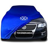 Volkswagen Passat B6 (2005 - 2010) Mavi Kumaş Araba Branda Logolu Kumaş Araba Brandası Penye Oto Branda - Araç modeline özel tasarım
