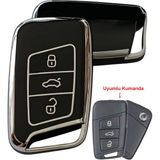Volkswagen Passat B8 Skoda Superb Kodiaq Uyumlu Smart Anahtar Kılıfı Oto Anahtarlık Siyah Silver - Siyah - Gümüş