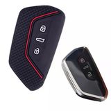 Volkswagen Seat Skoda Grubu Uyumlu Silikon Smart Oto Anahtar Kumanda Kabı Kılıf Siyah Kırmızı