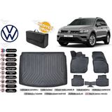 Volkswagen Tiguan 2018 Model Alt Bagaj Havuzu+4d Araca Özel Havuzlu Paspas Takımıı Rice - Siyah