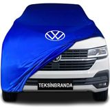 Volkswagen Transporter T6 2015 - 2023 Mavi Kumaş Araba Branda Logolu Kumaş Araba Brandası Penye Oto Branda - Araç modeline özel tasarım