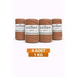 vollen yarn 1kg ,4'lü Paket ,Premium 3 Büküm Pamuk Makrome ipi Taranan Halat ip,Makrome ipi,Çanta,Duvar Süsü ipi