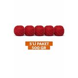Vollen Yarn Jüt İpi 5'li Paket 100gr 100m Hasır İp Kırnap Çuval İpi Makrome Süsleme Doğal İp Kırmızı