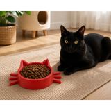 Voloyas Kedi Şeklinde Kedi Mama Kabı - 3D Baskı Modern Tasarım Mama Kabı Siyah - Kırmızı