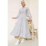 VOLT CLOTHİNG Boydan Metal Düğmeli Çizgili Tesettür Elbise