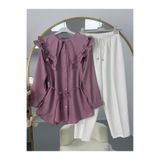 VOLT CLOTHİNG Fırfır Yaka Bağcıklı Tunik Pantolonlu Takım