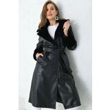 VOLT CLOTHİNG Kolları ve Yakası Kürklü Astarlı Deri Trençkot