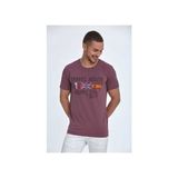 Voltaj Bayrak Baskılı Bisiklet Yaka Pamuklu Plum Tişört - Mor
