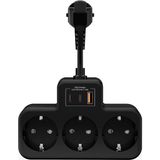 Voltaj Korumalı Priz, Duvar Tipi Kısa Kablolu Priz Çoğaltıcı, 3x Soket, 2x Type-C, 1x Usb, 16A