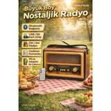 Voltico Büyük Boy Nostaljik Radyo – Bluetooth Özellikli, Uzaktan Kumandalı - Ahşap