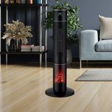 Voltomat 2000W LED Alev Efektli Seramik Kule Tipi Fanlı Isıtıcı Uzaktan Kumandalı Termostatlı Siyah