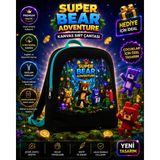 Voltrex Design Super Bear Adventure Baskılı Çocuk Kanvas Sırt Çantası, Okul Kreş Anaokulu Günlük Kullanım Çantası, Fermuarlı Ayarlanabilir Askılı Hediyelik Çanta