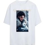 Von Labas Game Of Thrones-Jon Snow Tasarımlı Unısex Oversıze Pamuklu Tshırt - Beyaz