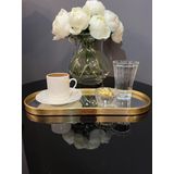 VonaHome Oval Kahve Sunum Tepsisi/Tabağı Aynalı- Altın Renkli Metal - 30x12.5x1.5cm