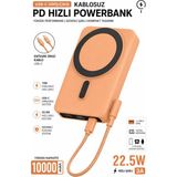 vooka 10000MAH Kablosuz Powerbank 22.5W Pd Hızlı Şarj Usb-C Giriş/çıkış Entegre Kablo Dijital Göstergeli - Turuncu