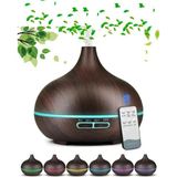 vooka 550 ml Ultrasonik Aroma Difüzörü Hava Nemlendirici Uzaktan Kumandalı 7 Renk LED Ahşap Desenli Buhar Makinesi - Koyu Ahşap