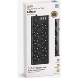 vooka Akıllı Güç Istasyonu 10’lu Priz 3680W 16A 3xusb + Type-C Şarjlı Anahtarlı Çoklu Priz - Siyah