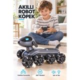 vooka Akıllı Robot Uzaktan Kumandalı Şarjlı Akıllı Robot Köpek 8 Tekerlekli 360° Akrobatik Işıklı Sesli Oyuncak - Gri