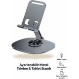 vooka Ayarlanabilir Metal Telefon Tablet Standı | Katlanabilir Masaüstü Tutucu, Kaymaz, Ergonomik - Gri