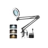 VOOKA Büyüteçli Işıklı Masa Tutuculu Ring Light Led Işık, 3 Renk Modlu Çalışma Işığı