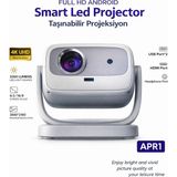 vooka Full Hd Android Smart LED Projektör – Taşınabilir Ev Sinema Projeksiyon Cihazı, 4K Destekli, Wifi & Bluetooth, HDMI USB Girişli, Yüksek Parlaklık Ev ve Ofis Kullanımı - Gri