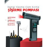 vooka Kablosuz Hava Kompresörü Taşınabilir Lastik Şişirme Pompası 150 Psı Dijital Göstergeli Type-C Şarjlı Araç Lastik Pompası Mini Kompresör Powerbank Özellikli LED Fenerli Araba Motor Bisiklet Top Şişirme - A7733