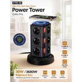 vooka Kablosuz Şarjlı Power Tower 12’li Çoklu Priz 3680W USB & Type-C Akıllı Priz - 1 Adet - Siyah