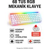 vooka Mini Rgb Gaming Mekanik Klavye 62 Tuş Red Switch USB Type-C Kablolu Kompakt Oyuncu Klavyesi Rgb Işıklı Gaming Klavye Laptop Pc Uyumlu Mini Mekanik Klavye Beyaz Gaming Keyboard - KS2N RED SWİTCH