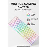 vooka Mini Rgb Gaming Mekanik Klavye 62 Tuş Red Switch USB Type-C Kablolu Kompakt Oyuncu Klavyesi Rgb Işıklı Gaming Klavye Laptop Pc Uyumlu Mini Mekanik Klavye Beyaz Gaming Keyboard - RED SWİTCH