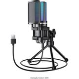 vooka Rgb Işıklı Kablolu Condenser Mikrofon – USB Bağlantılı, Tripod Standlı, Pop Filtreli, Online Ders, - Siyah