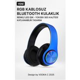 VOOKA RGB Işıklı Kablosuz Bluetooth Kulak Üstü Kulaklık | Müzik, Oyun, Mikrofonlu, Katlanabilir