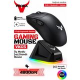 vooka Vkc5 Kablosuz Gaming Mouse – Manyetik Rgb Şarj Standlı, 4800 Dpı, Bluetooth + 2.4g + Kablolu, 6 Tuşlu Oyuncu Mouse - Siyah
