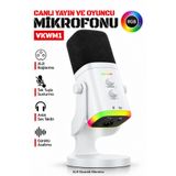 vooka Vkwm1 Rgb Usb/xlr Dinamik Oyuncu ve Yayıncı Mikrofonu, Eko Ayarlı Masaüstü Podcast Mikrofonu Beyaz - Siyah
