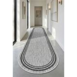 VOPTEKS Oval Gri Halı Yolluk Makinede Yıkanabilir Halı Kaymaz Taban Halı