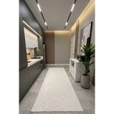 VOPTEKS Taş Desen Beyaz Peluş Mutfak Halısı Kaymaz Taban Makinede Yıkanabilir Peluş Halı