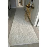 VOPTEKS Taş Desen Beyaz Peluş Yolluk Halı Kaymaz Taban Makinede Yıkanabilir Beyaz Peluş Halı