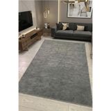 VOPTEKS Taş Desen Gri Peluş Halı Kaymaz Taban Makinede Yıkanabilir Gri Peluş Halı