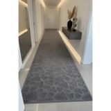 VOPTEKS Taş Desen Gri Peluş Yolluk Halı Kaymaz Taban Makinede Yıkanabilir Gri Peluş Halı