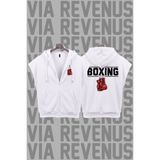 Vordevia Boxing Baskılı Kolsuz Fermuarlı Kapüşonlu Sweatshirt Geniş Kalıp 3 İplik Şardonlu Spor Yelek