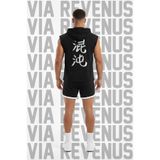 Vordevia Kaos Baskılı Kapüşonlu Kolsuz Spor Tişört ve Biyeli Spor Şort Takımı Gym & Fitness Kombini