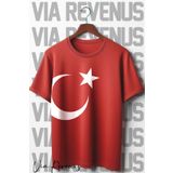 Vordevia Türk Bayrağı Baskılı Oversize Bisiklet Yaka Kırmızı Tshirt