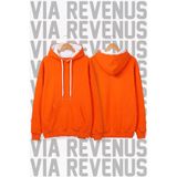 Vordevia Unisex Turuncu Geniş Kalıp Hoodie Kapüşonlu Sweatshirt - 3 İplik İçi Polar Kapüşon Astarlı Beyaz İp Detaylı