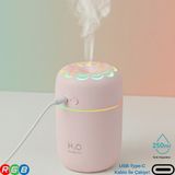 Vorex 250ML Rgb Işıklı Süper Sessiz Type-C Mini Hava Nemlendirici & Aroma Difüzör - Pembe