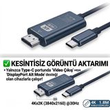 Vorex 4K Ultra Hd Type-C To HDMI Görüntü Aktarım Kablosu - 1.8 Metre Alüminyum Gövde Tak Çalıştır - 1,8 m - Siyah