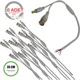 Vorex Bnc + Dc Power Jack Pigtail Kablo 35CM – 5 Uçlu Hazır Kamera Bağlantı Seti – Cctv Güvenlik Sistemi Için - 10 Adet - Gri