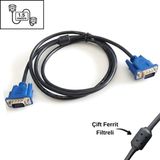 Vorex Gabble 1.5m VGA Kablosu 3+2 Lux - Çift Ferrit Filtreli Hd Monitör/projeksiyon Uyumlu - 1,5 m - Siyah - Mavi